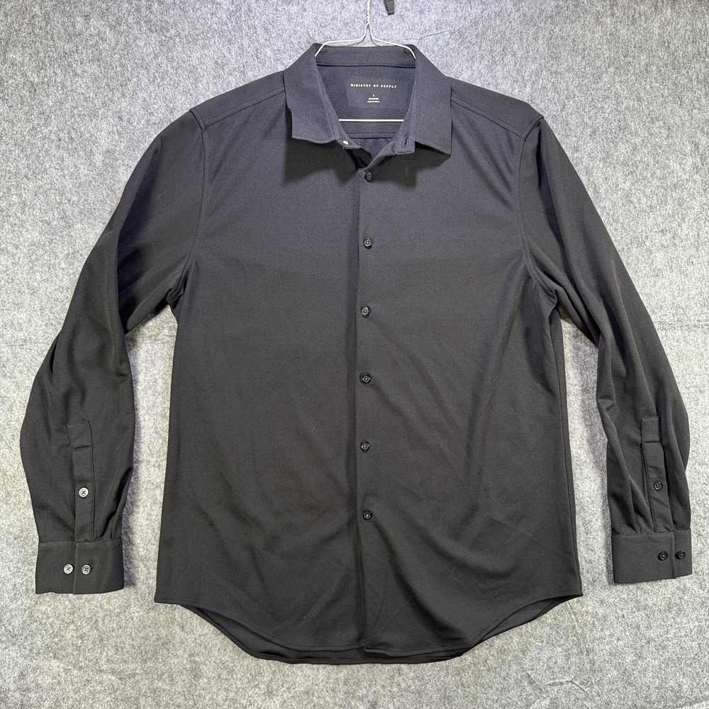 Ministry Of Supply Dress Shirt Mens Large Black Long Sleeve Stretch Button Up